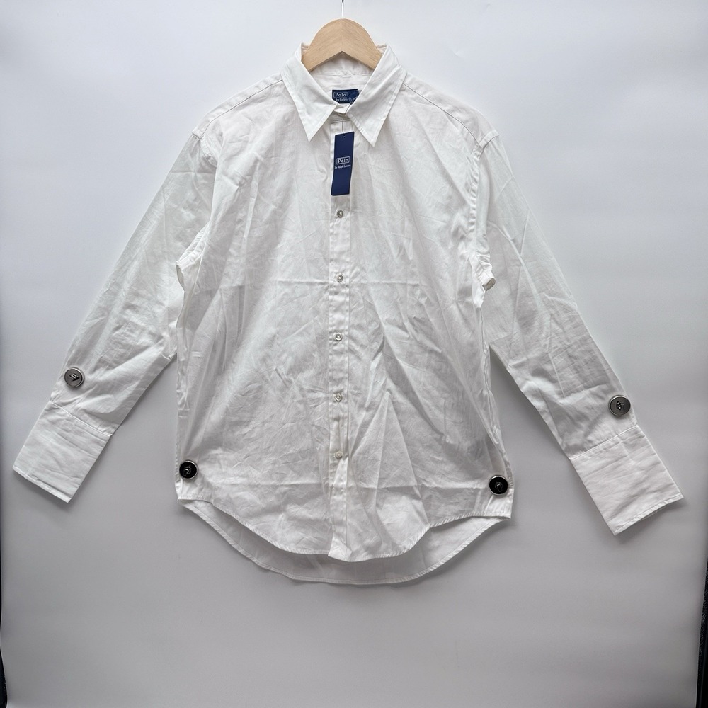 Polo Ralph Lauren Women's Size 12 L White Cotton Button-Up Shirt Extended-cuff - Picture 2 of 10